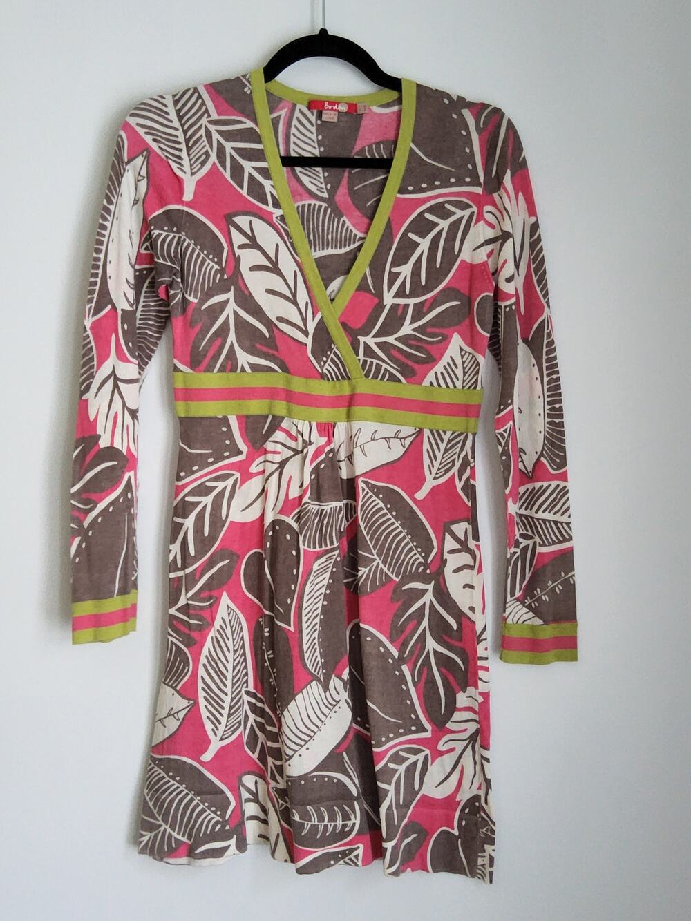 Boden Tropical Leaf Print Faux Wrap Knit Dress Size 8